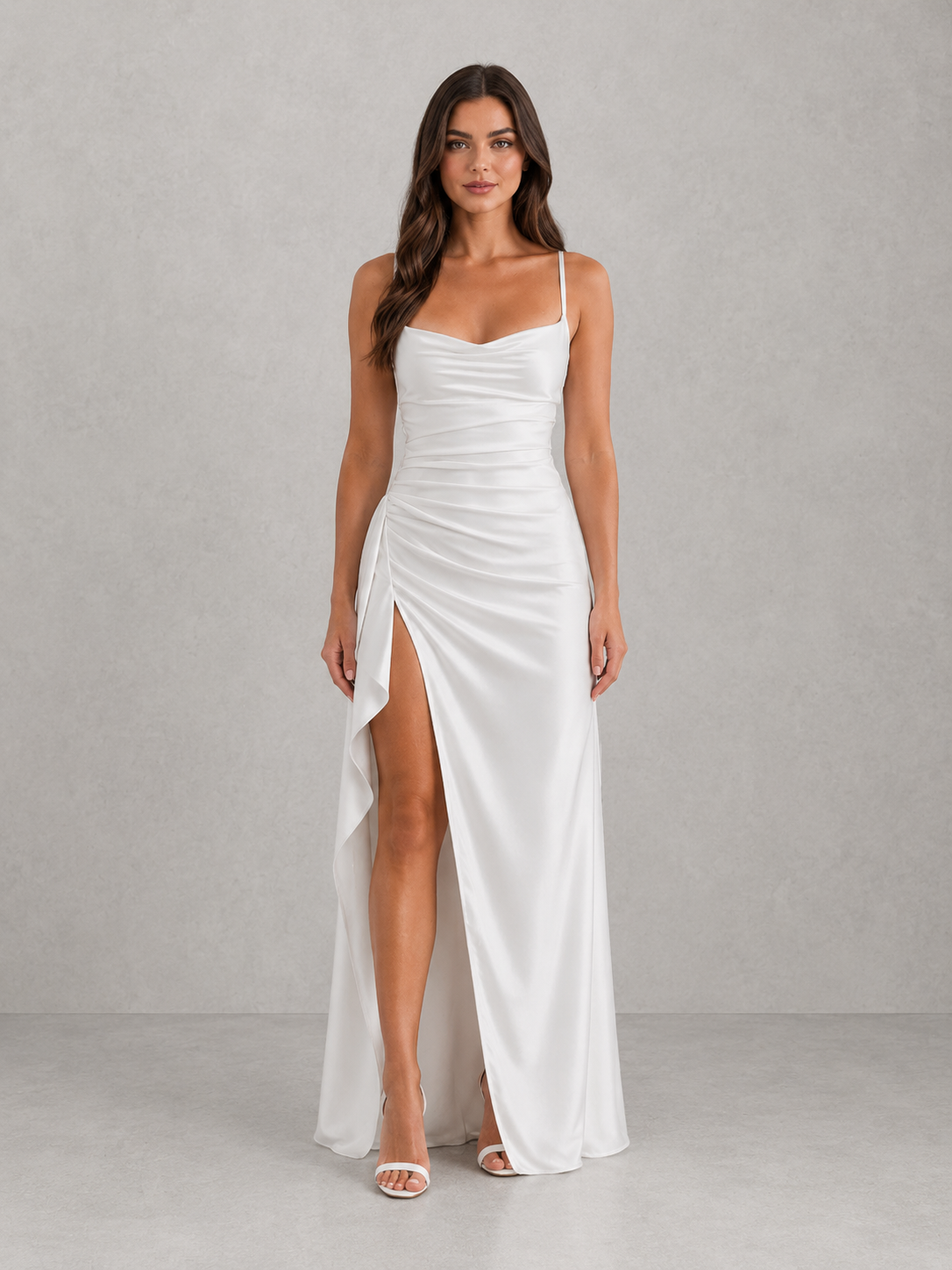 Women's Draped Satin Maxi Dress with Side Split
