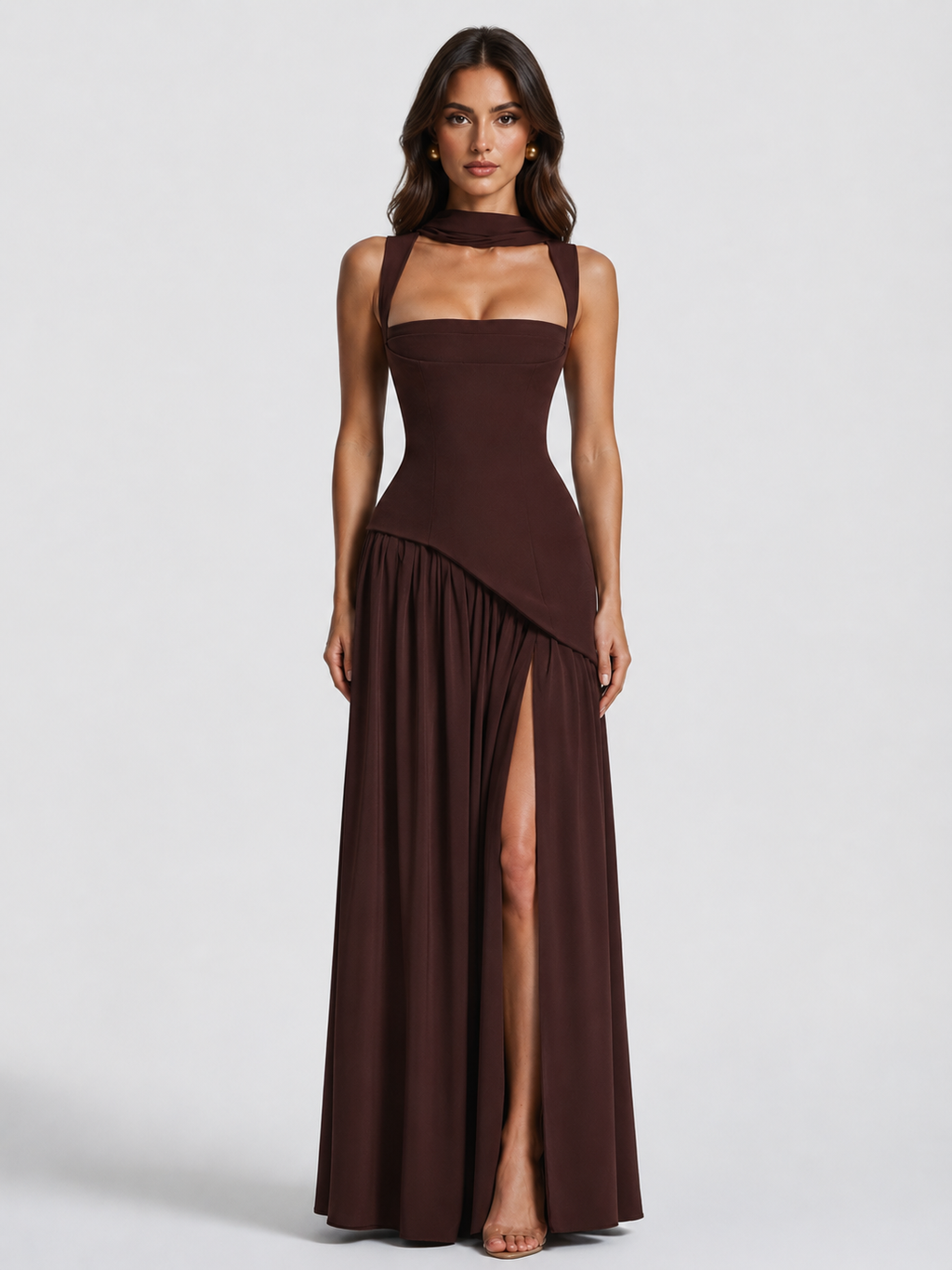 Women's Draped Satin Maxi Dress with Side Slit