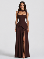 Women's Draped Satin Maxi Dress with Side Slit