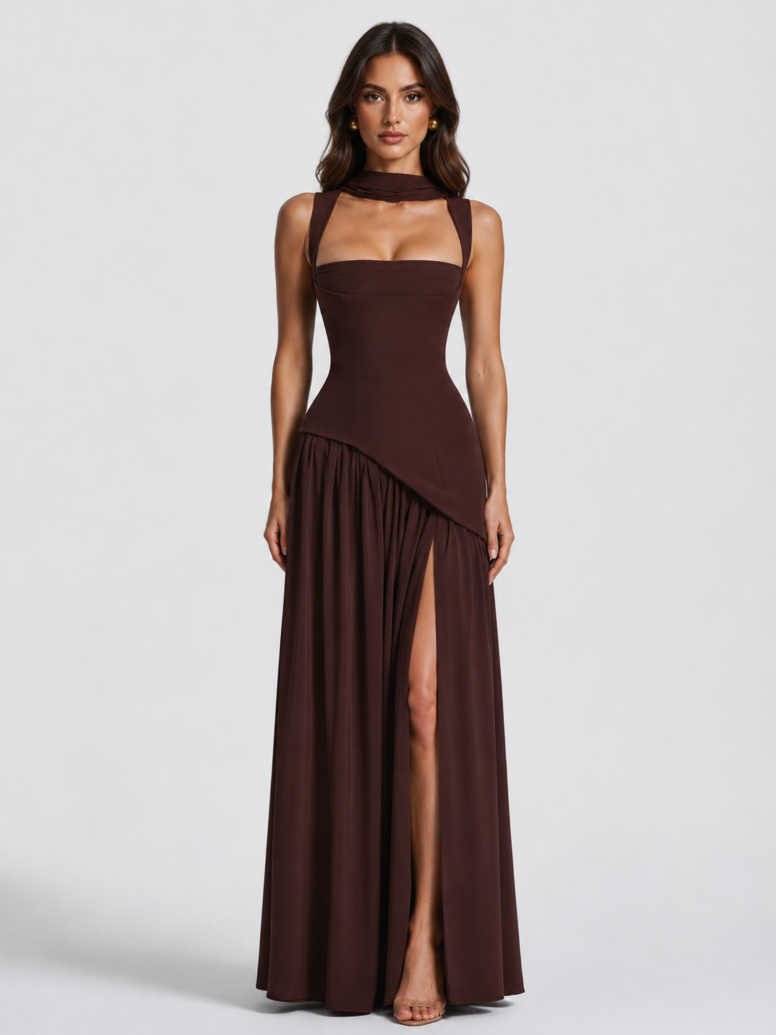 Women's Draped Satin Maxi Dress with Side Slit
