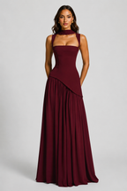 Women's Draped Satin Maxi Dress with Side Slit