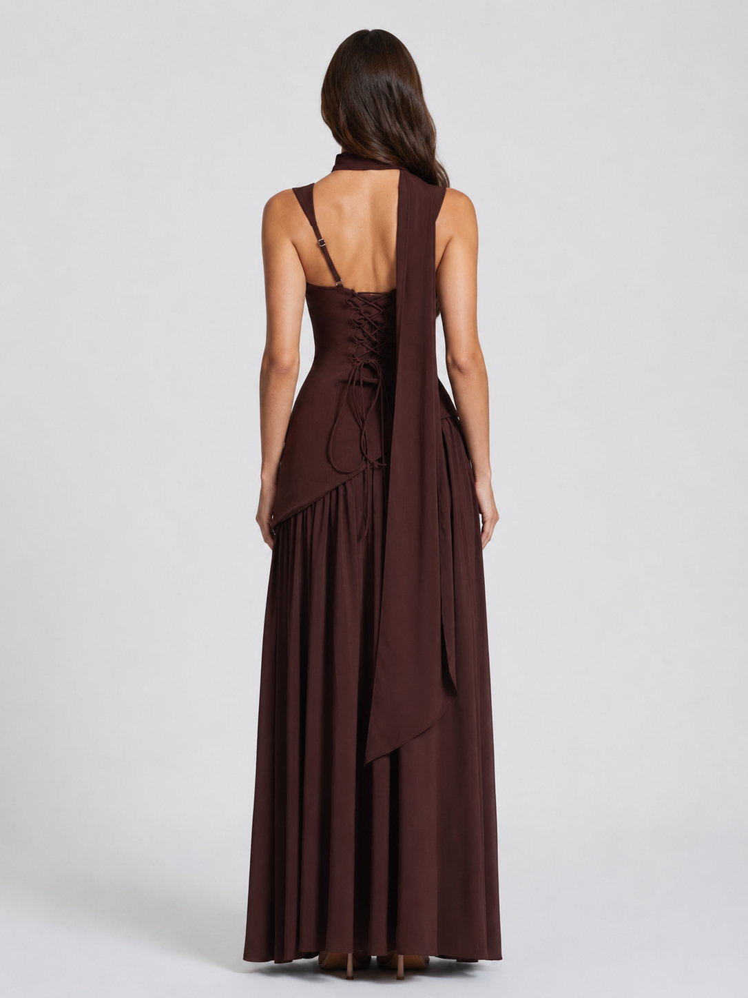 Women's Draped Satin Maxi Dress with Side Slit