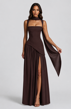 Women's Draped Satin Maxi Dress with Side Slit