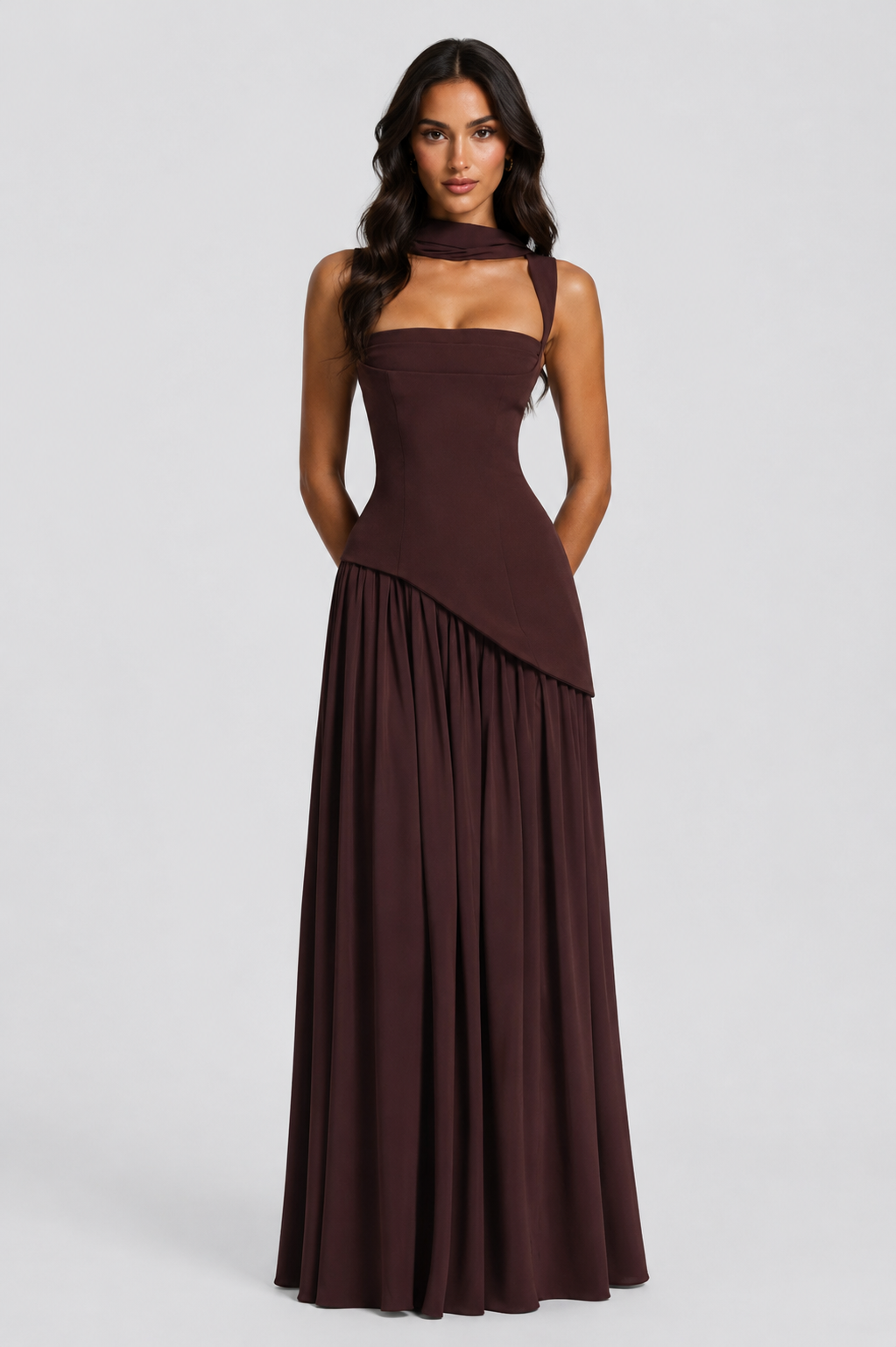 Women's Draped Satin Maxi Dress with Side Slit