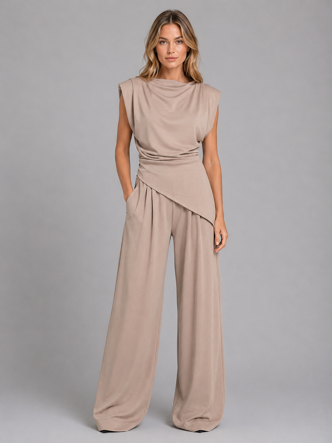 Women's Draped Two-Piece Co-Ord Set for Everyday Ease