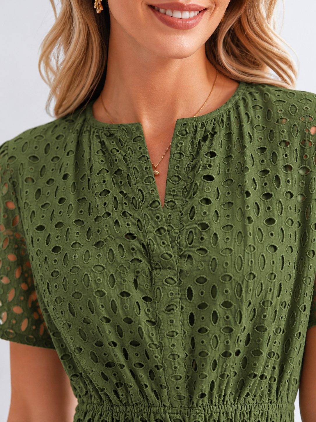 Women's Eyelet A-Line Midi Dress for Summer