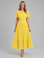 Women's Eyelet A-Line Midi Dress for Summer