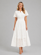 Women's Eyelet A-Line Midi Dress for Summer