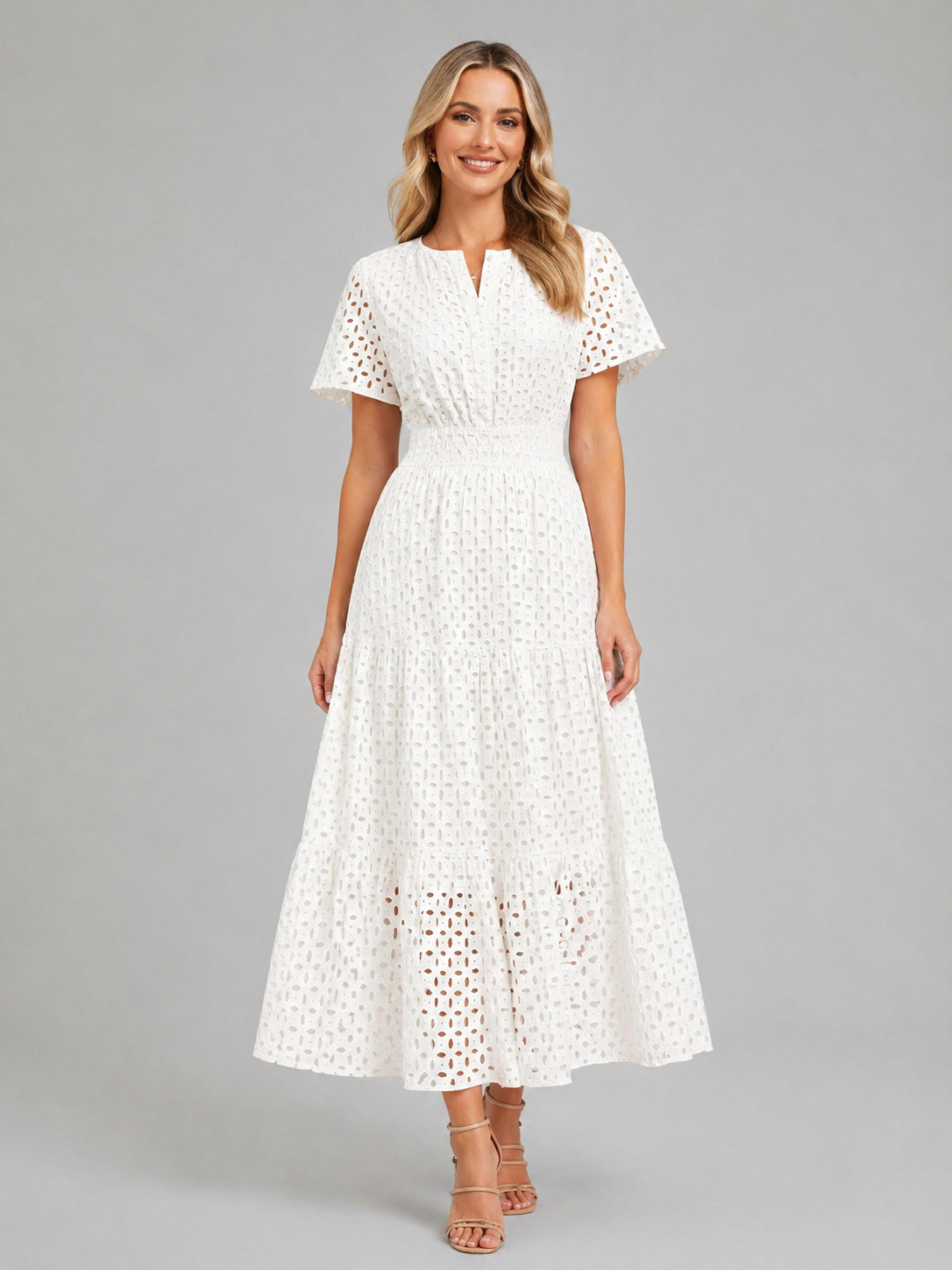 Women's Eyelet A-Line Midi Dress for Summer