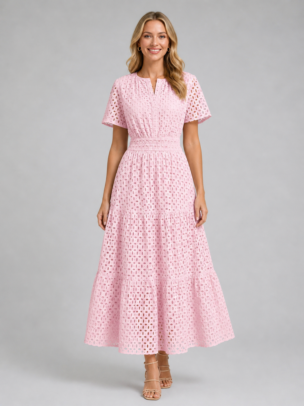 Women's Eyelet A-Line Midi Dress for Summer