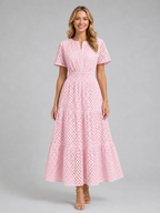 Women's Eyelet A-Line Midi Dress for Summer