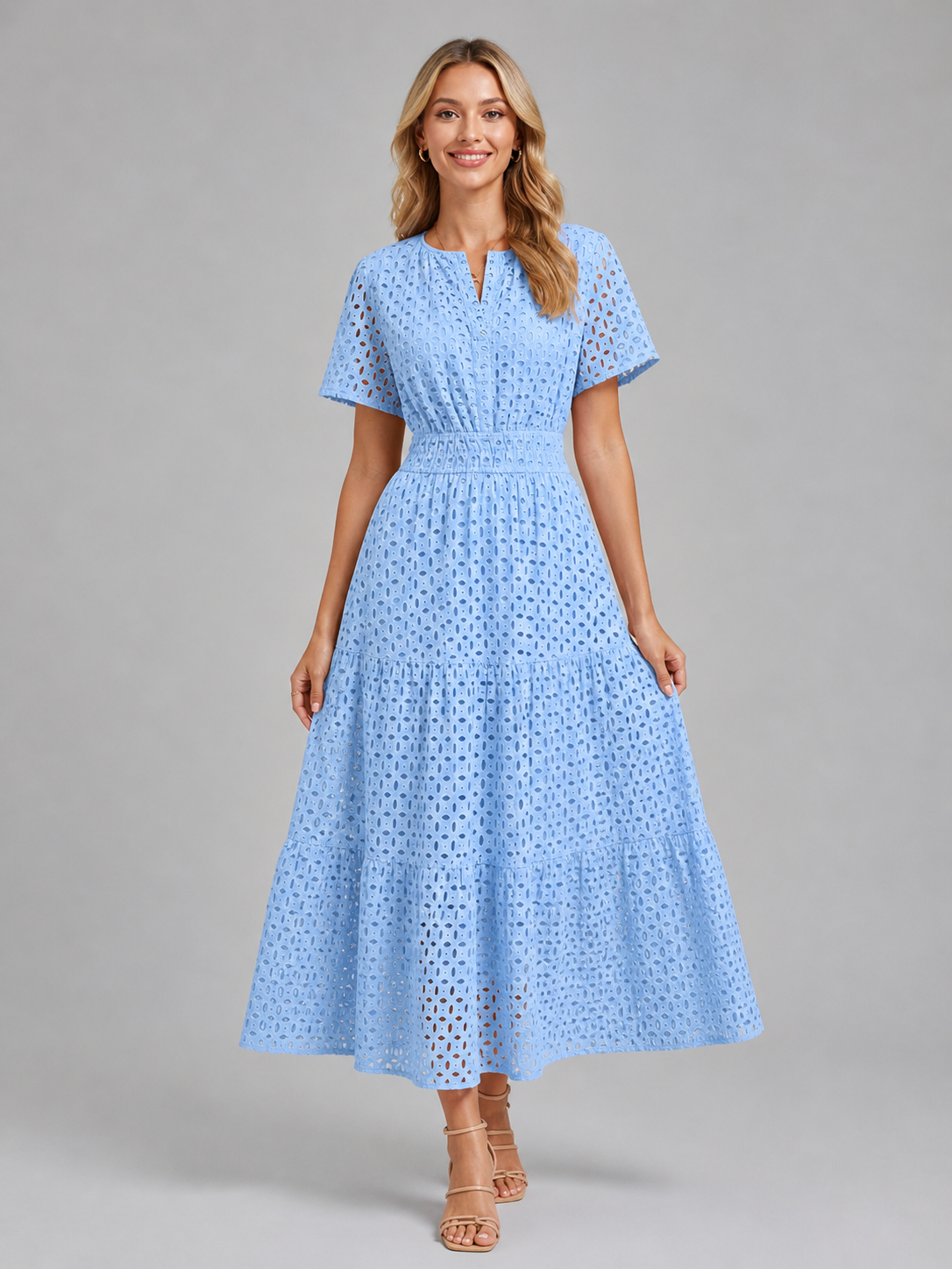 Women's Eyelet A-Line Midi Dress for Summer