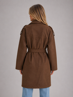 Women's Suede Look Trench Coat – Belted Long Double-Breasted Style