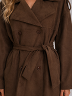 Women's Suede Look Trench Coat – Belted Long Double-Breasted Style