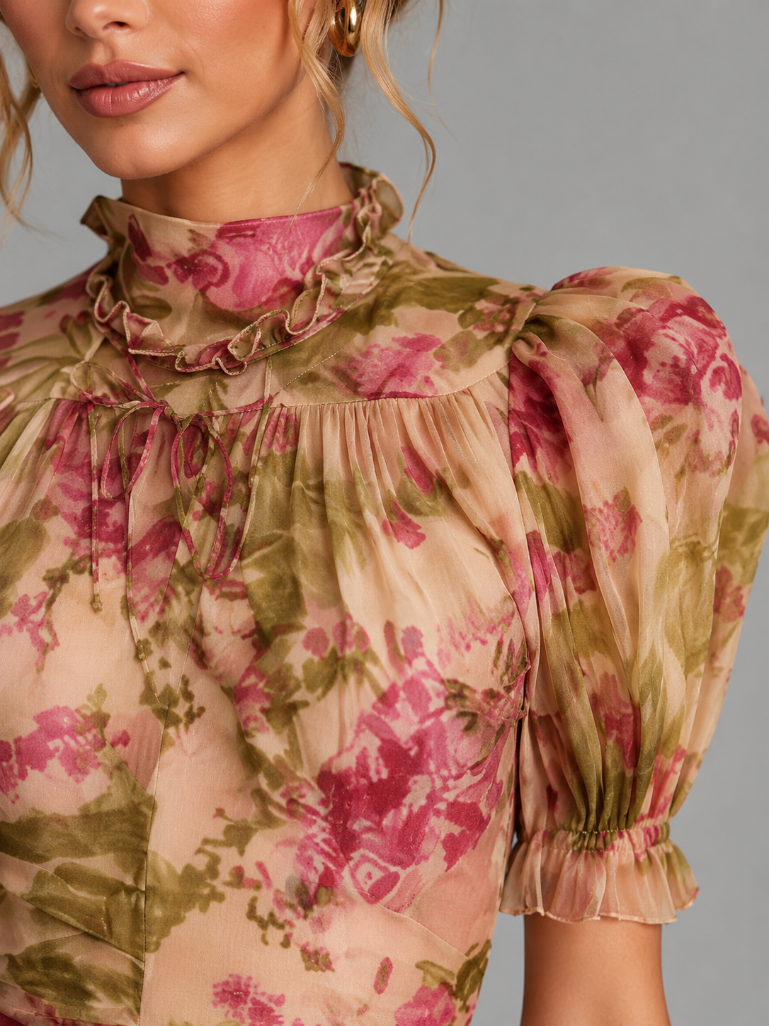 Women's Floral Chiffon Fishtail Maxi Dress