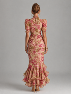 Women's Floral Chiffon Fishtail Maxi Dress