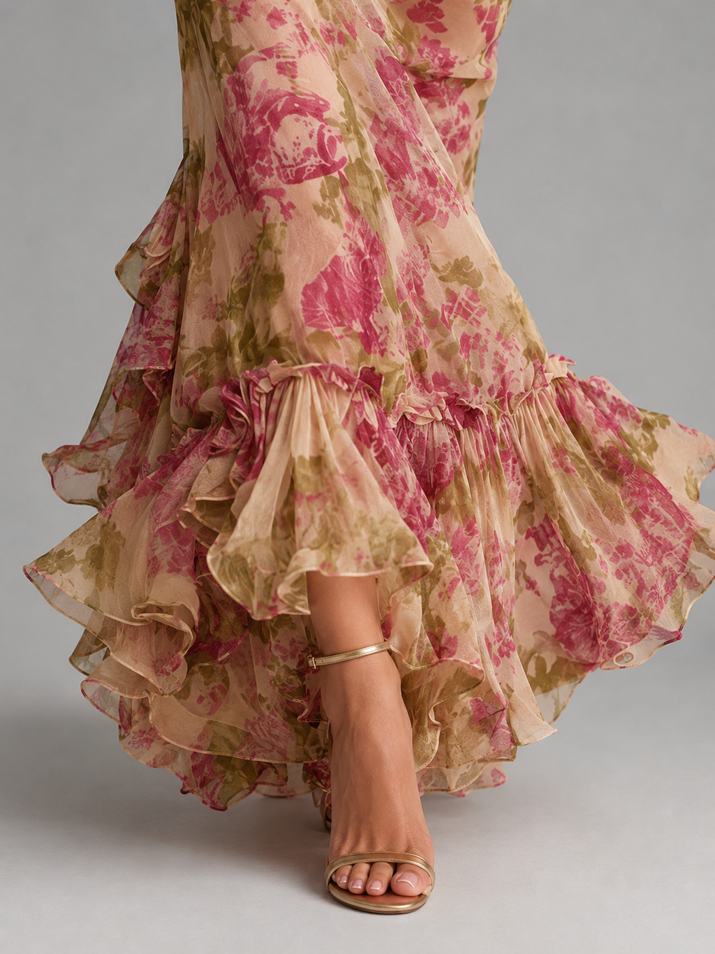 Women's Floral Chiffon Fishtail Maxi Dress