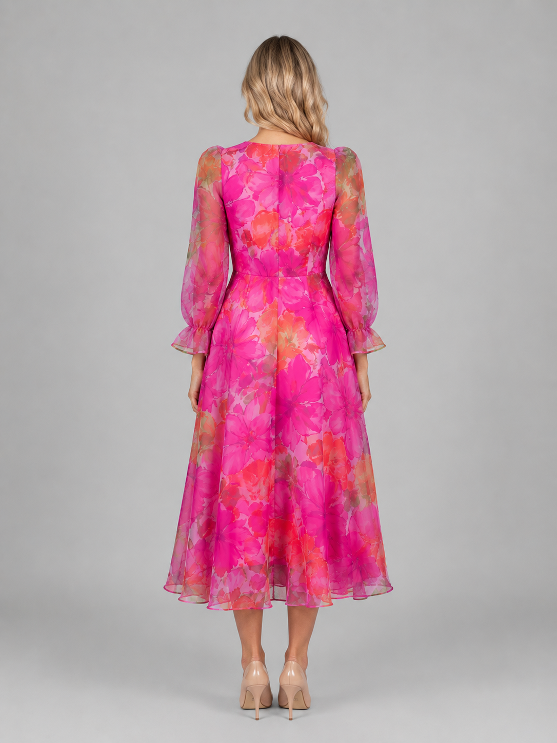 Women's Floral Chiffon Midi Dress for Summer
