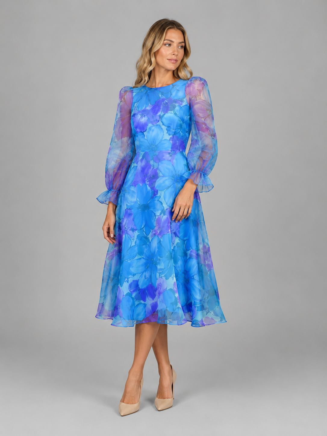 Women's Floral Chiffon Midi Dress for Summer