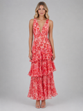 Women's Floral Chiffon Ruffle Maxi Dress