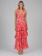 Women's Floral Chiffon Ruffle Maxi Dress