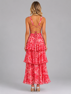 Women's Floral Chiffon Ruffle Maxi Dress