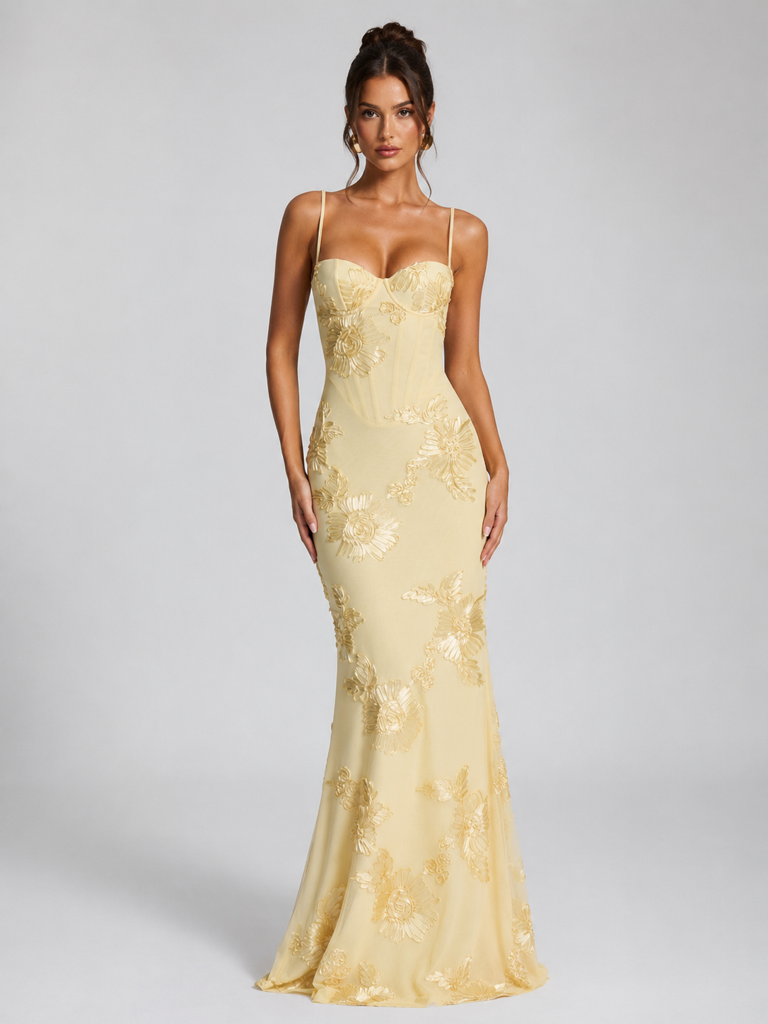 Women's Floral Corset Maxi Dress with Embroidery Detail