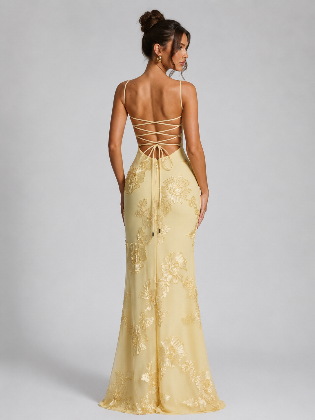 Women's Floral Corset Maxi Dress with Embroidery Detail