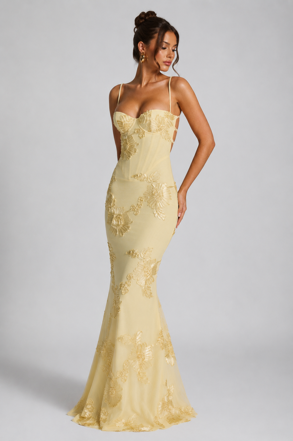 Women's Floral Corset Maxi Dress with Embroidery Detail