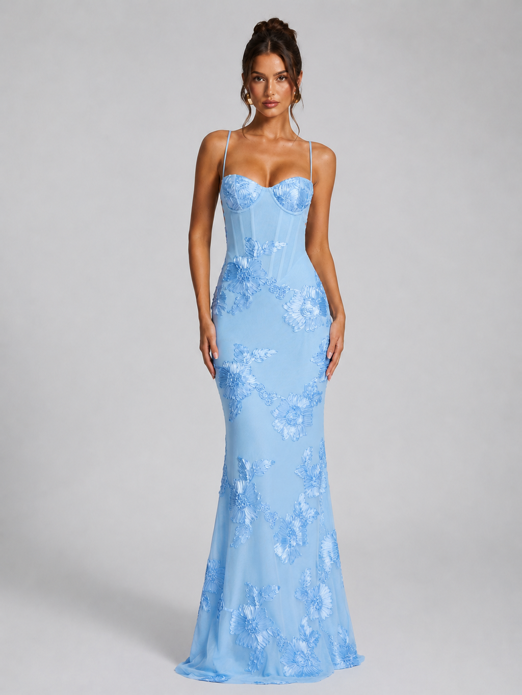 Women's Floral Corset Maxi Dress with Embroidery Detail