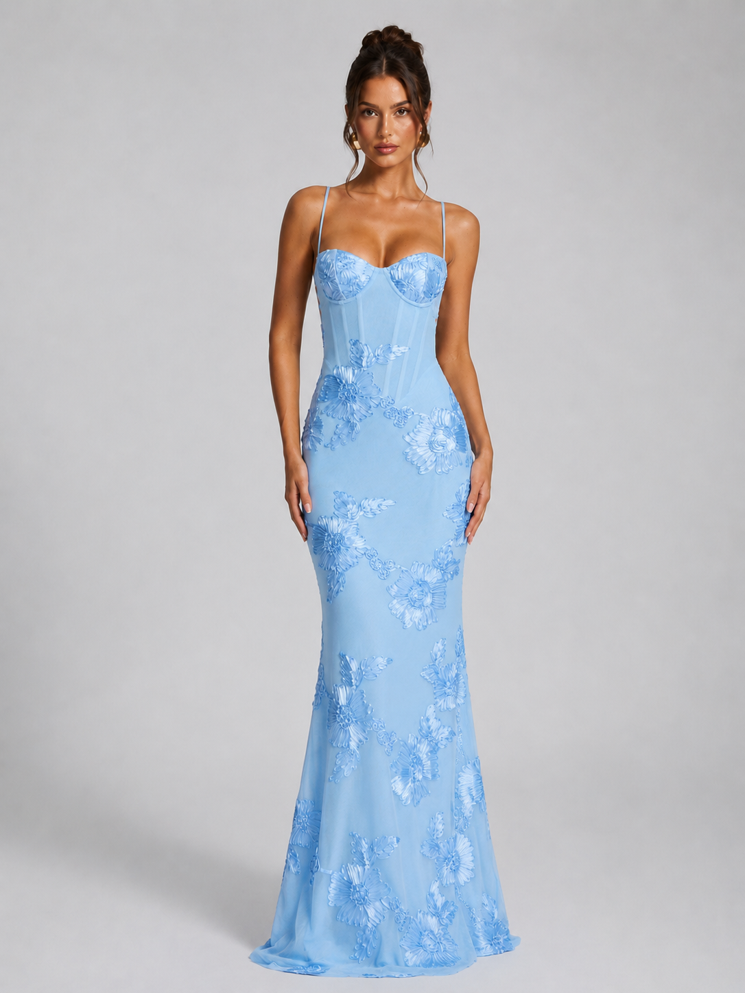 Women's Floral Corset Maxi Dress with Embroidery Detail