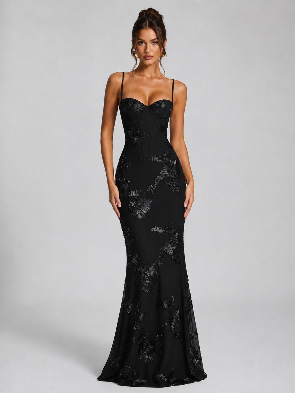 Women's Floral Corset Maxi Dress with Embroidery Detail