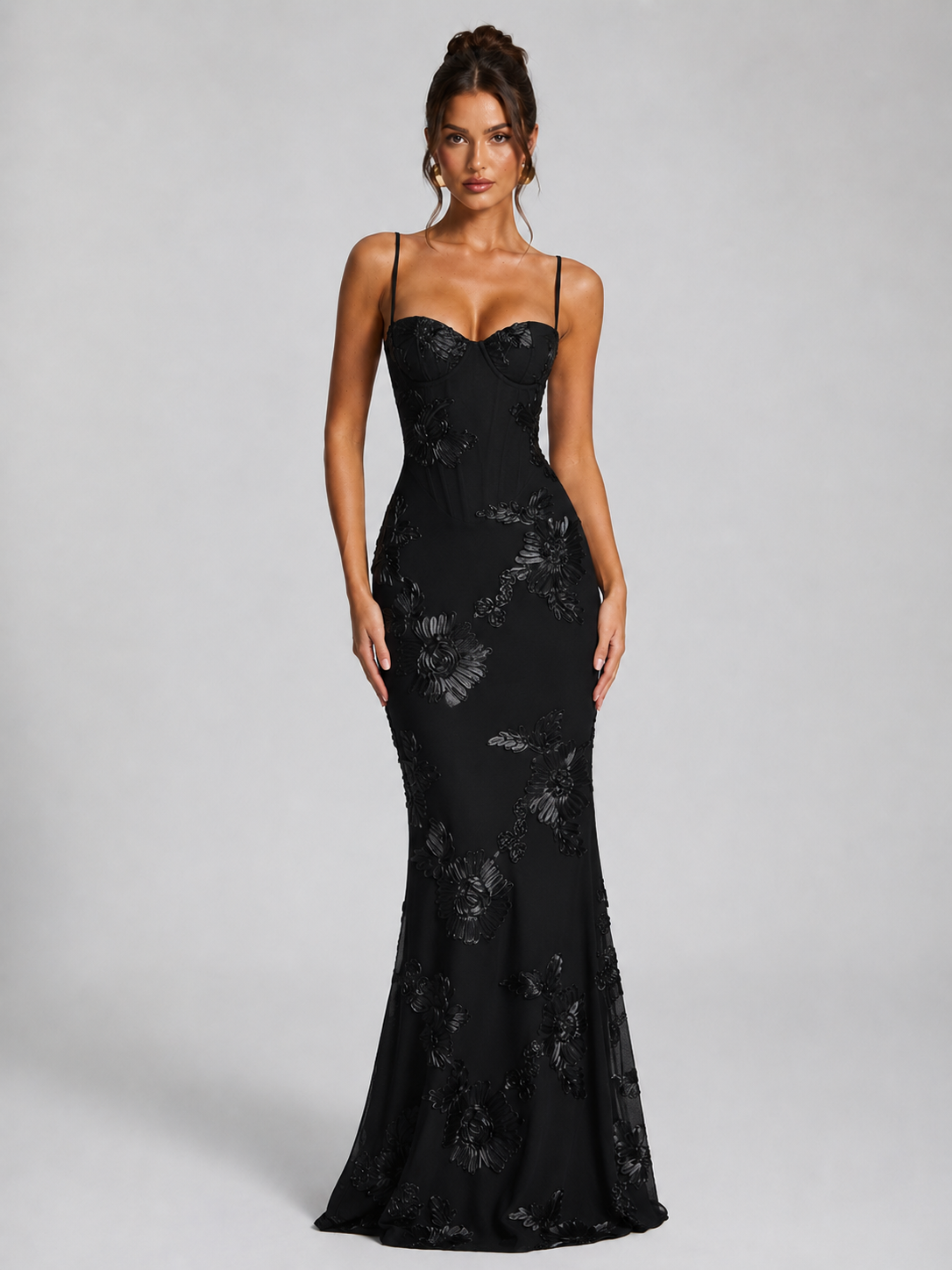 Women's Floral Corset Maxi Dress with Embroidery Detail
