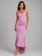 Women's Floral Corset Maxi Dress with Fishtail Hem