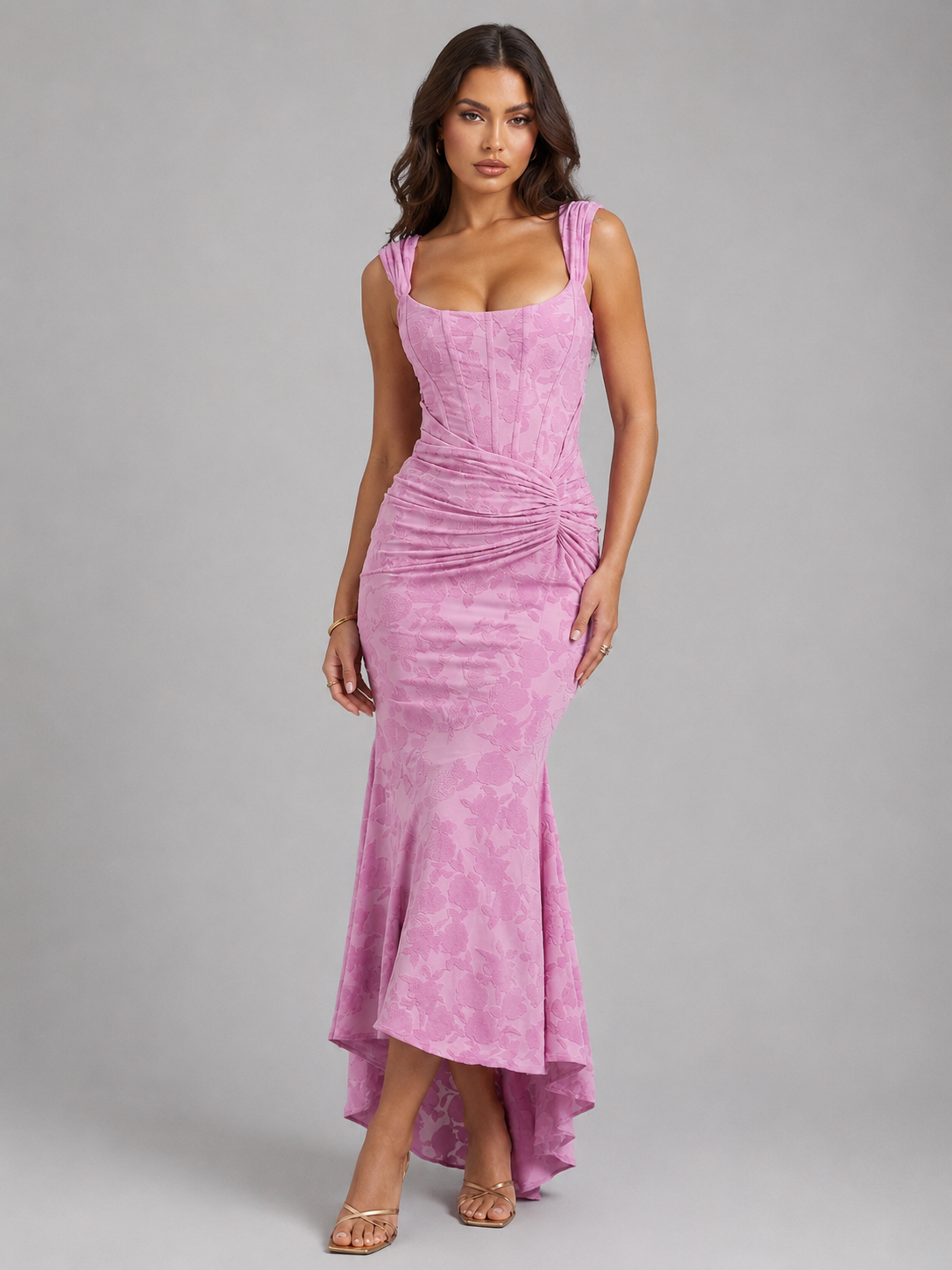 Women's Floral Corset Maxi Dress with Fishtail Hem
