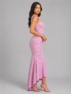 Women's Floral Corset Maxi Dress with Fishtail Hem