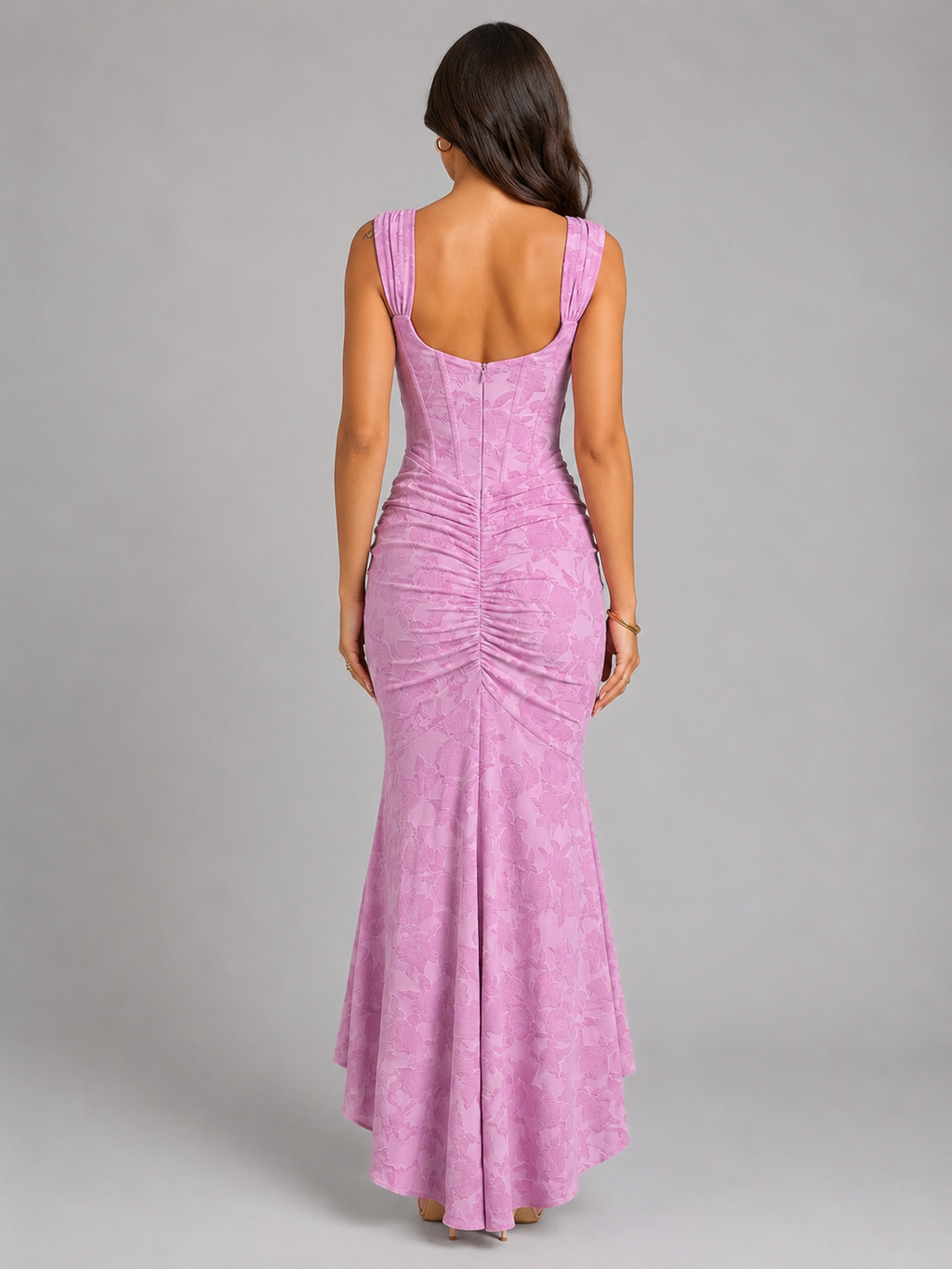 Women's Floral Corset Maxi Dress with Fishtail Hem