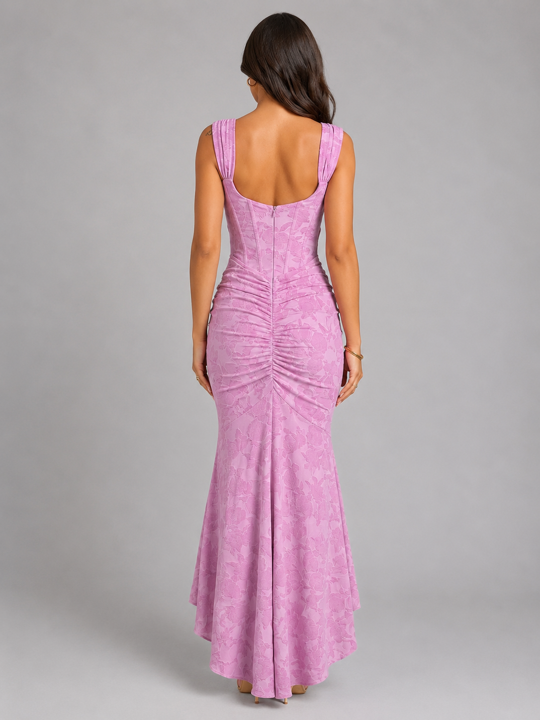 Women's Floral Corset Maxi Dress with Fishtail Hem