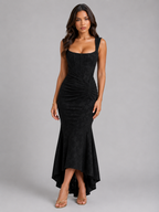 Women's Floral Corset Maxi Dress with Fishtail Hem