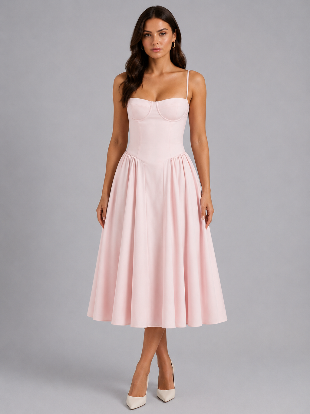 Women's Floral Corset Midi Dress for Wedding Guests