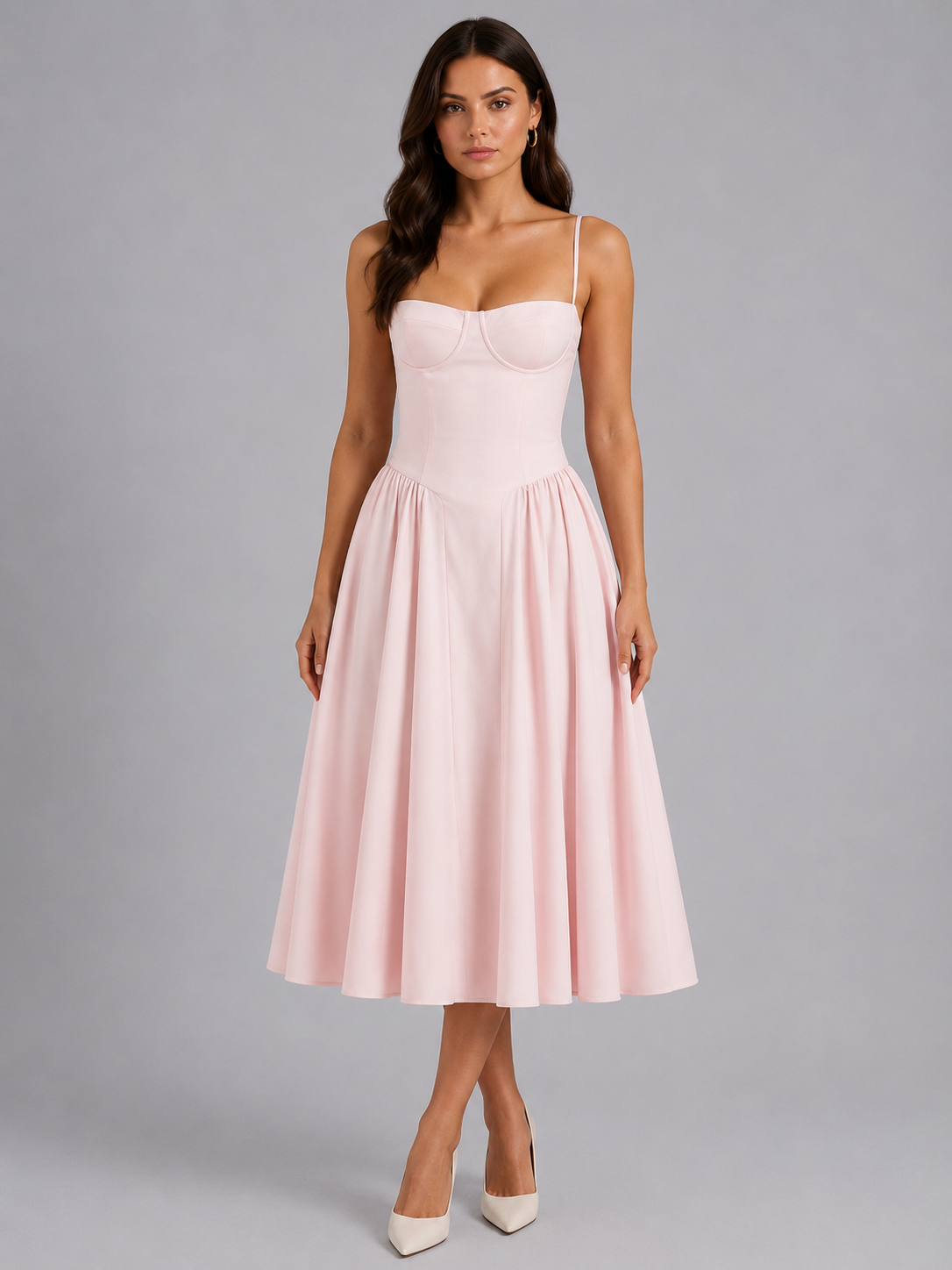 Women's Floral Corset Midi Dress for Wedding Guests