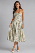 Women's Floral Corset Midi Dress for Wedding Guests