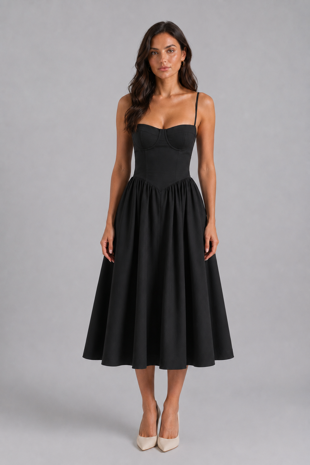 Women's Floral Corset Midi Dress for Wedding Guests