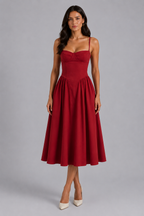 Women's Floral Corset Midi Dress for Wedding Guests