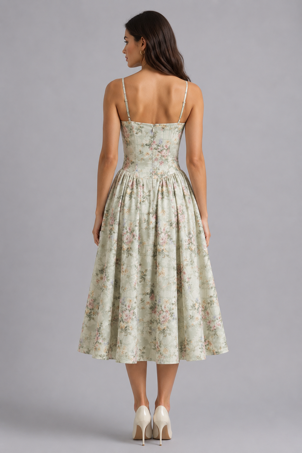 Women's Floral Corset Midi Dress for Wedding Guests
