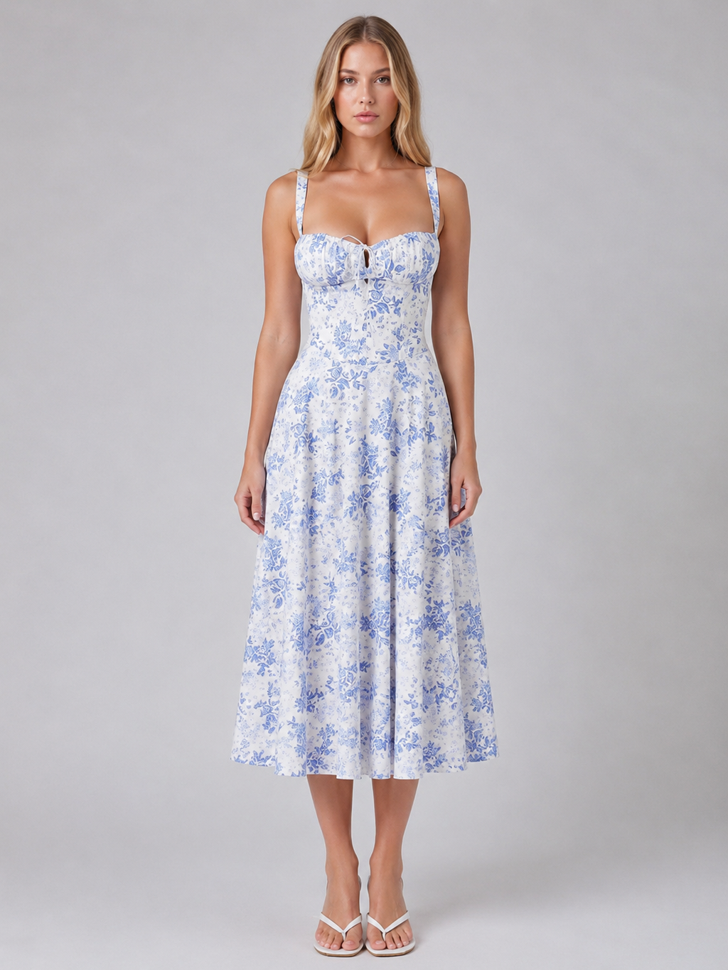 Women's Floral Corset Midi Dress for Wedding Guests