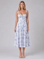 Women's Floral Corset Midi Dress for Wedding Guests