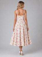 Women's Floral Corset Midi Dress for Wedding Guests