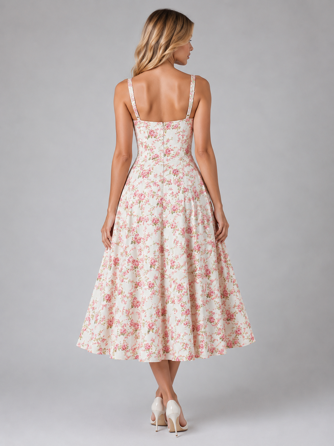 Women's Floral Corset Midi Dress for Wedding Guests