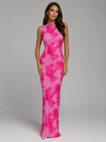 Women's Floral Embroidered Sleeveless Maxi Dress for Evenings